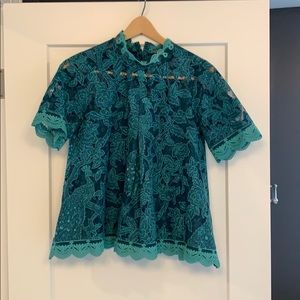 Anthropologie- Button Up Lace Top - Size 6